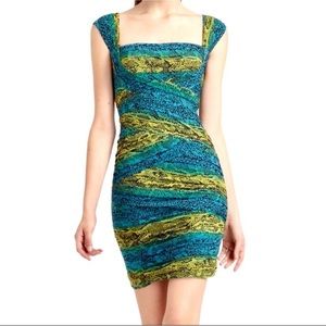 BCBGMaxAzria Ivita Ruched Mesh Snakeskin Print Dress Size S NWOT